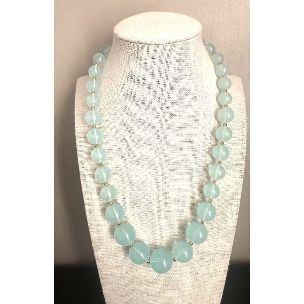 JOAN RIVERS Signed Aqua Lucite Beaded Necklace~ - Picture 2 of 8